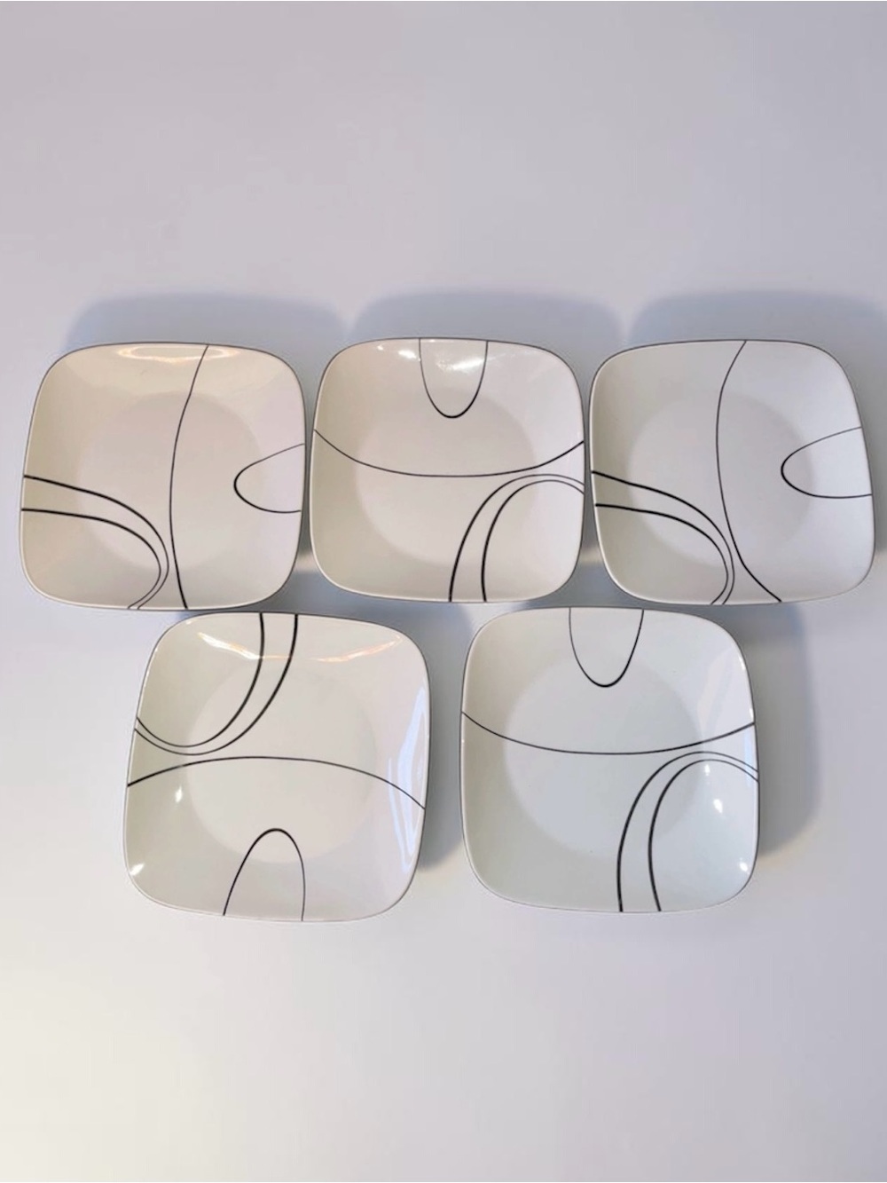 Corelle Simple Lines Square Dinner Plates 10.5in Black White Set of 5
